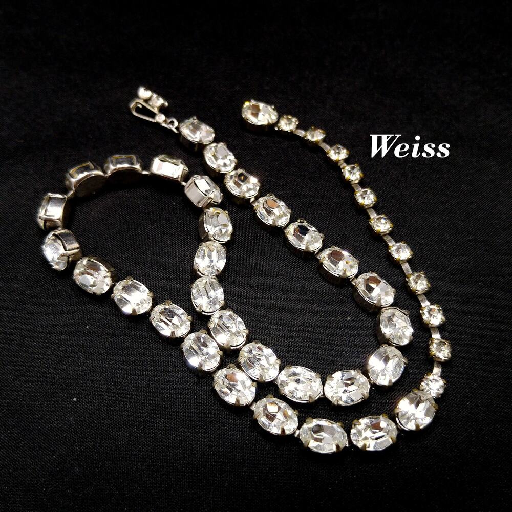 Weiss Rhinestone Choker Necklace, Oval Cut Wedding Necklace 1950s Vintage